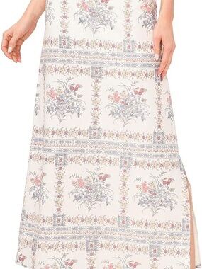 CeCe Cream Maxi Skirt with Pink and Blue Floral Medallions
